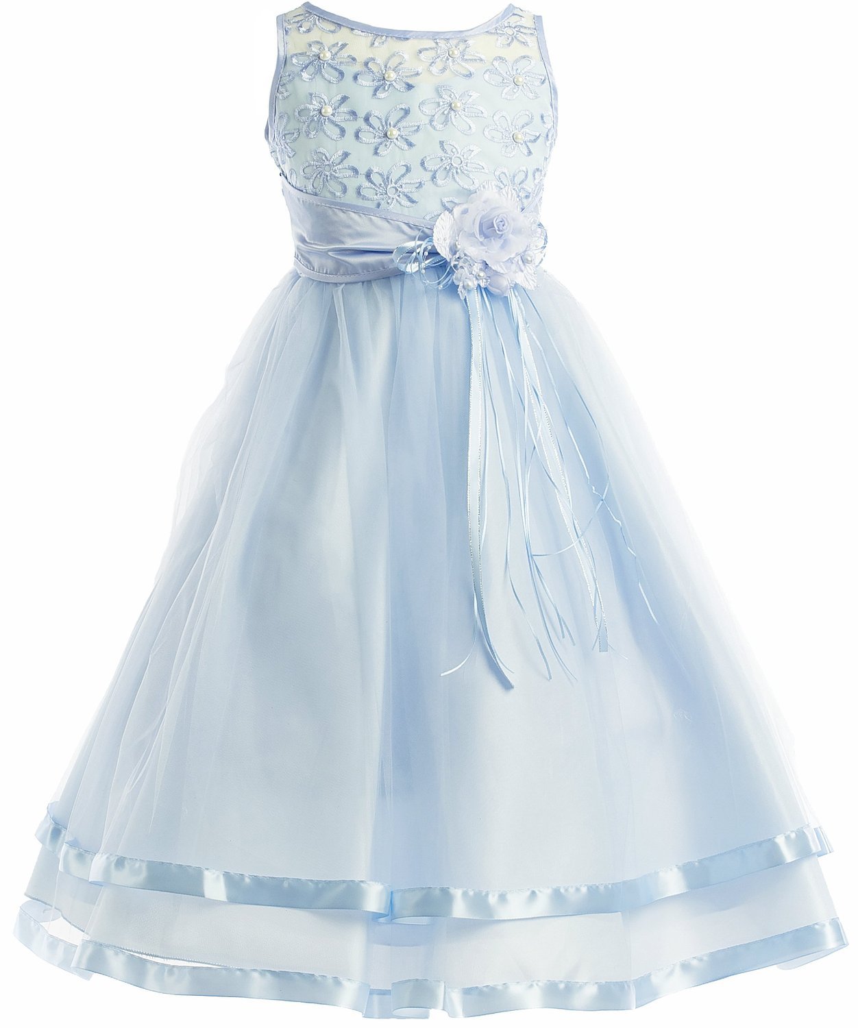5 Colors Communion Flower Girl Pageant Illusion Ribbon Tulle Dress 2-16