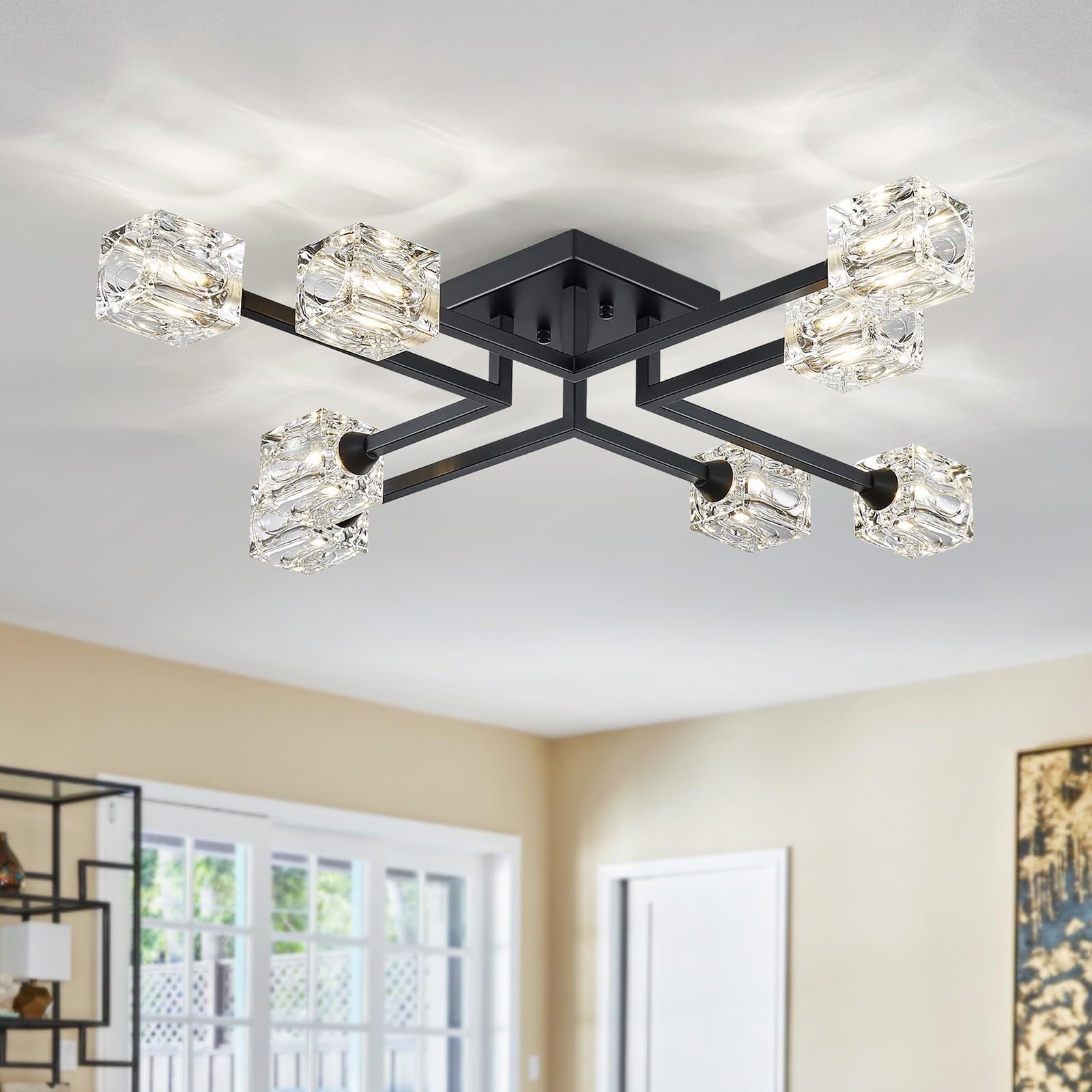 XINGQI Black Modern Sputnik Chandelier Semi Flush Mount Ceiling Light ...