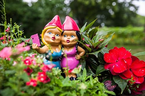 Miniatura 5 de BigMouth Inc Gnomo de jardín The Selfie Sisters - Gnomos de jardín de resina resistentes a la intemperie para exteriores - Decoraciones de jardín