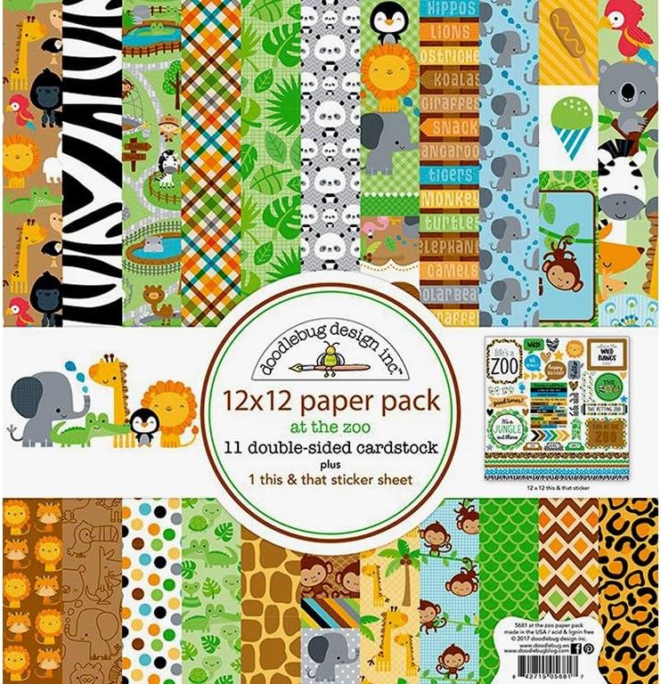 Doodlebug Double-Sided Paper Pack 12X12 12/Pkg-At The Zoo