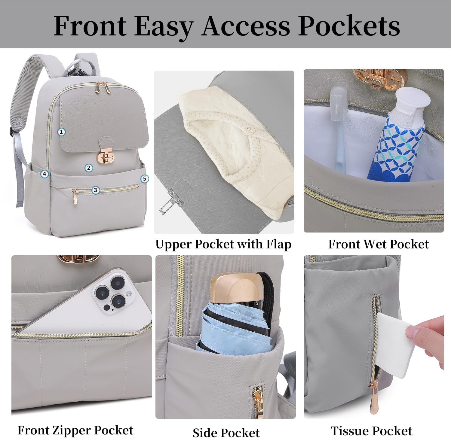 Baby Diaper Bag Backpack Medium Baby Bag with Laptop Compartment, Travel Backpack Purse Stylish Compact Baby Bag with Insulated Pockets (Gray)