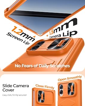 Samsung Galaxy Z-Fold-8用ケース、ヒンジ保護+プライバシースクリーンプロテクター、スライドカメラカバー、PCカバー、ワイヤレス充電対応、耐衝撃保護電話ケース、Z Fold 8用、オレンジ