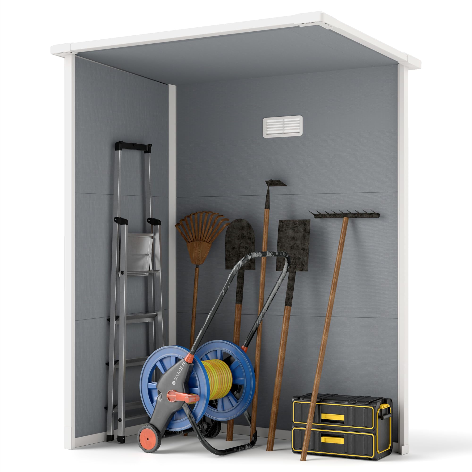 Capanno Attrezzi da Giardino con 1 Anta Ripostiglio da Esterno in Alluminio/Plastica con Lucchetto Dimensioni 151x92x193 cm Grigio