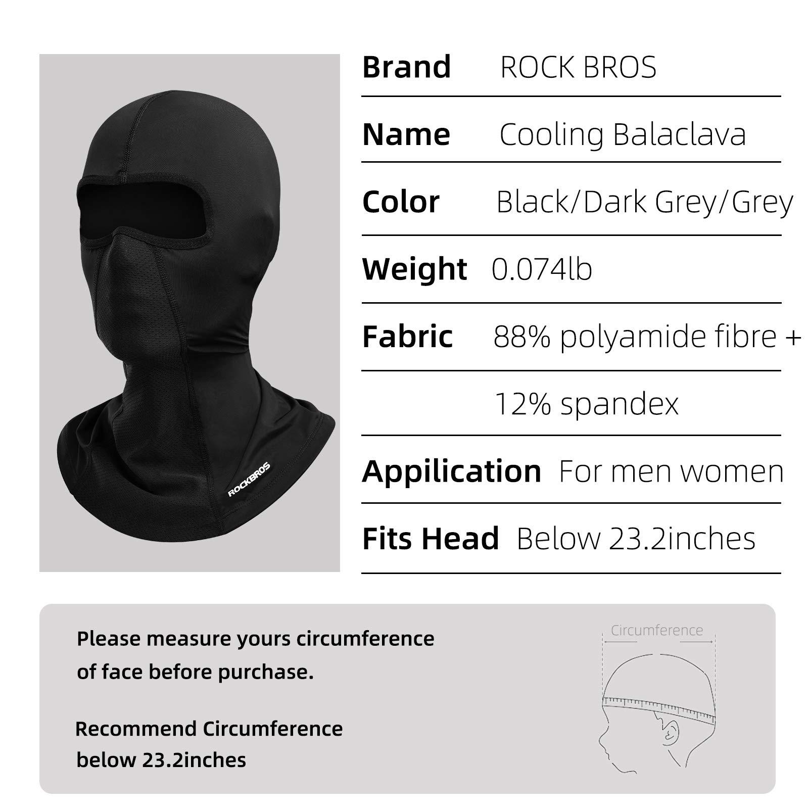 ROCKBROS Balaclava Transpirable de Verano UPF50+ Cubierta de Cara Completa para Hombres Mujeres Ciclismo Moto Deportes al Aire Libre