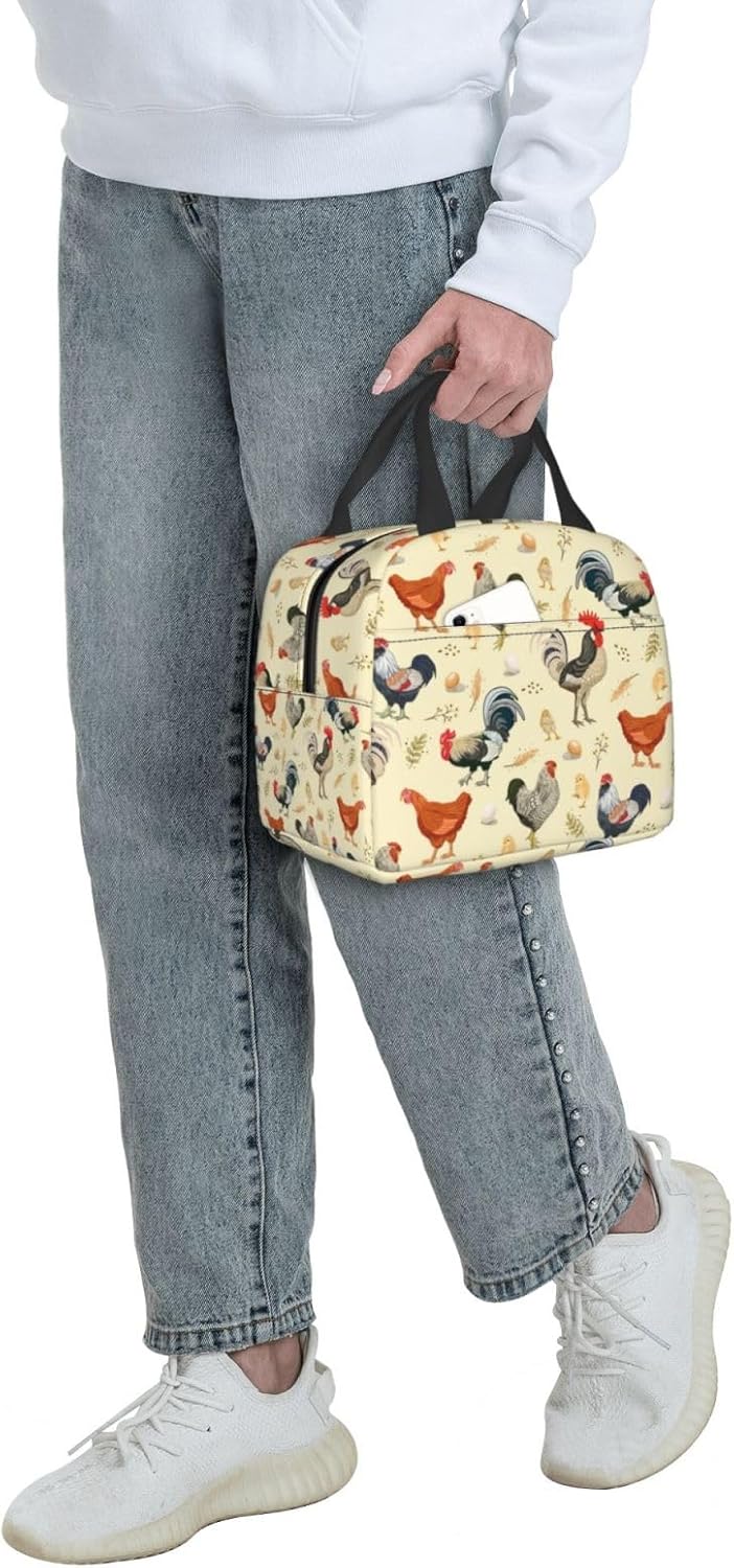 Chicken Lunch Bag Reusable Zipper Closure Leakproof Insulated Lunch Box Cooler Tote Bag Food Container Snack Bag - Image 8