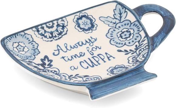Sass & Belle Blue Willow Always Time for A Cuppa Tea Bag Dish - Ceramic Gift for Tea Lover   Home Decor Kitchenware Designed by Sass and Belle
