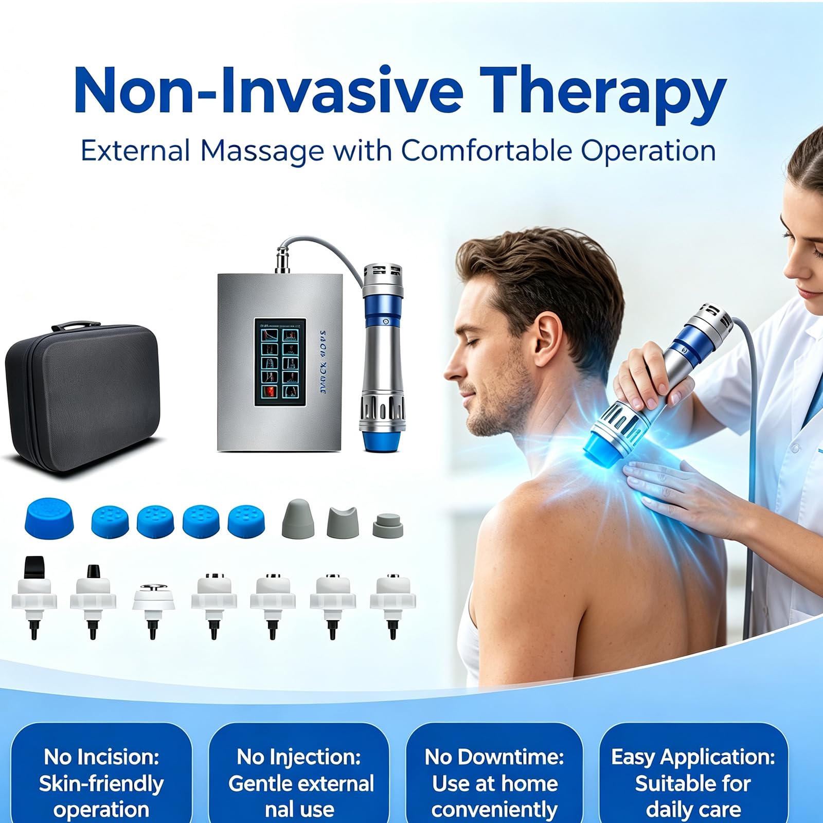 Terapia d'urto focalizzata extracorporea, macchina ad onde d'urto ED con 7 sonde, energia regolabile da 60 ~ 200 MJ, massaggiatore muscolare profondo, non invasivo, per alleviare il corpo umano