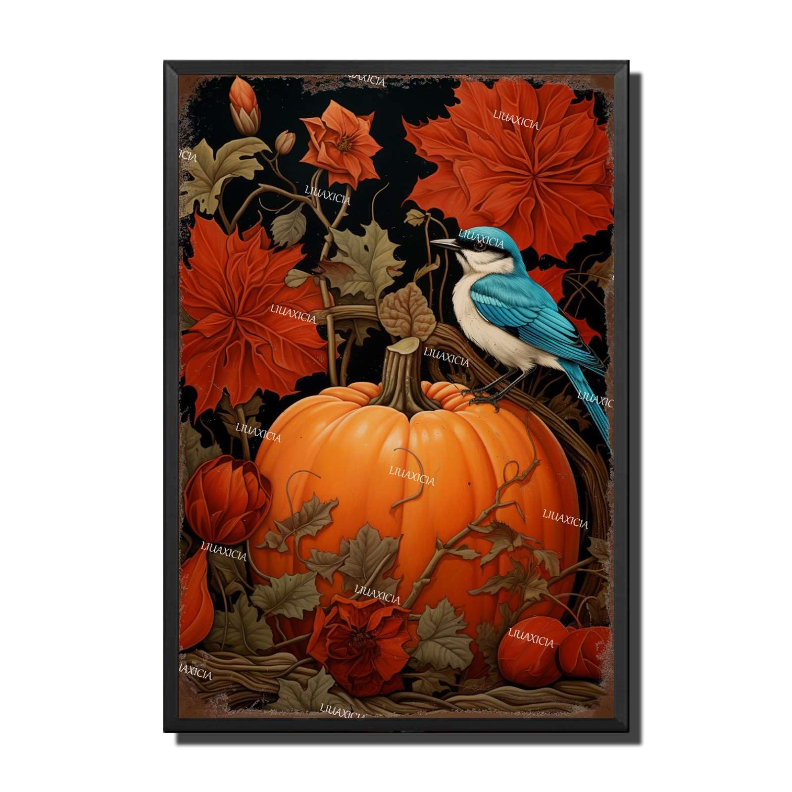 peiyeety Metal Tin Sign Hello Fall With Birds Vintage Decorative Wall Art,Retro Autumn Harvest Rustic Plaque for Home Living Room Bedroom Kitchen,6x8 Inch