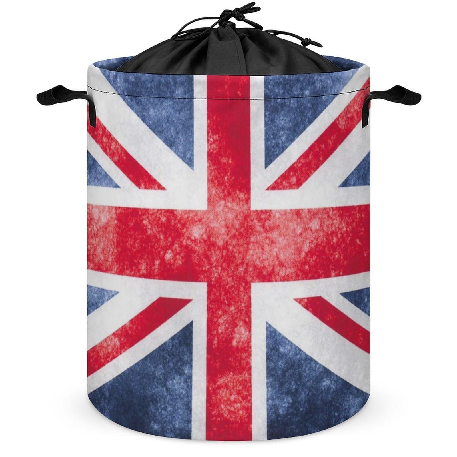 Qjjinxior Drawstring Laundry Hamper, Vintage Union Jack British Flag Laundry Basket, Washing Basket with Handle