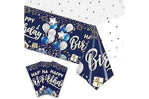 Navy Blue and Silver Firework Tablecloth for Birthday Party