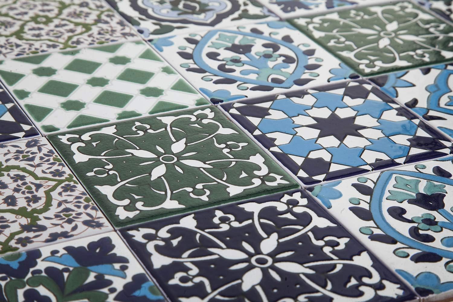 Cerames Moroccan Ceramic Tiles 4x4 - 50 Coloured Wall Tiles with Oriental Geometric Motif - Glossy, Water-Resistant, 5 mm Thick - 5.17 Sq Ft
