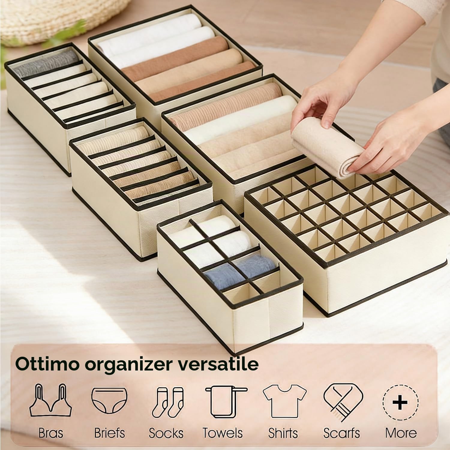Evance 6pcs Organizer per Biancheria Intima, 6/7/8/24 Compartimenti, 58 Compartimenti In Totale, Organizzatore per Cassetti Armadio per Reggiseni,Mutande,Calzini,Cintura,Cravatta