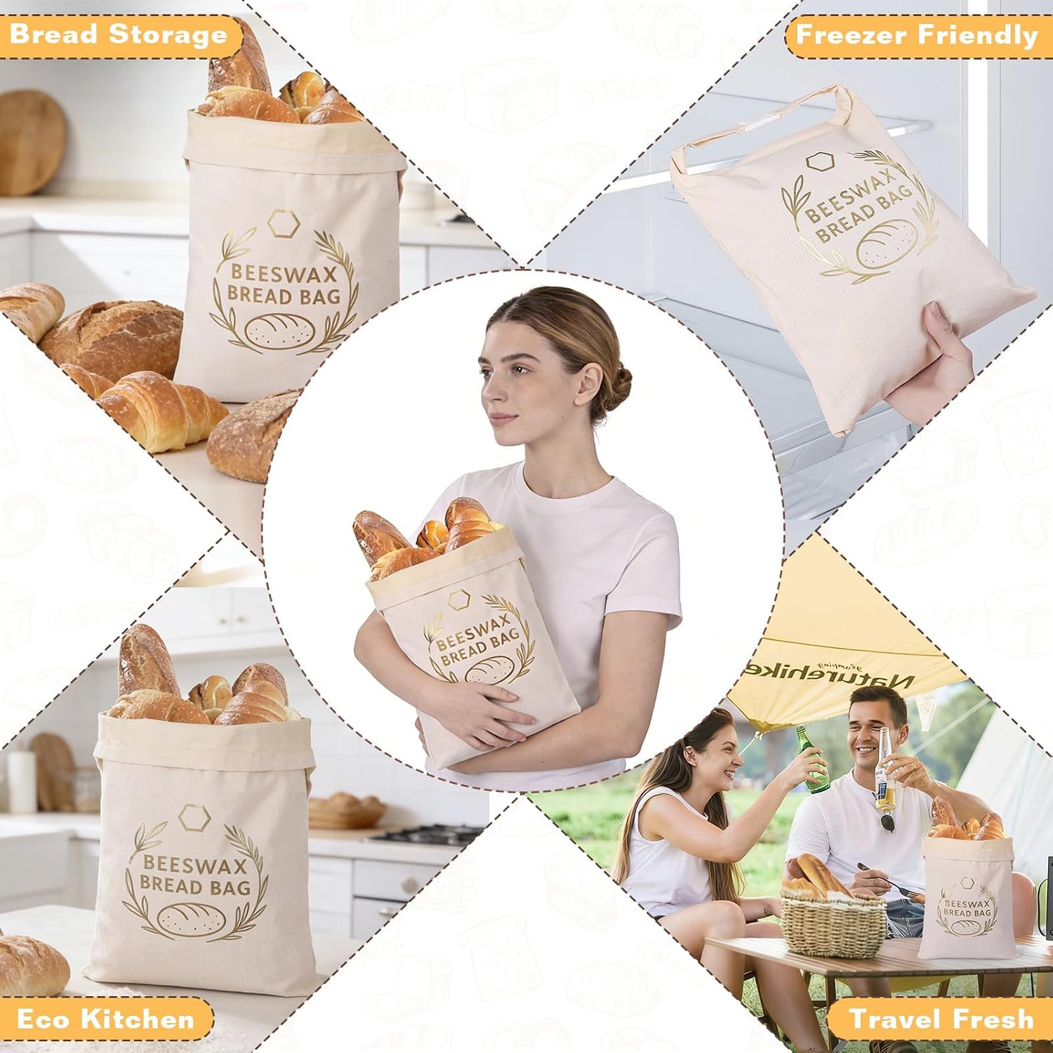Beeswax Bread Bag for Sourdough Homemade Bread bags XL Reusable Storage Bag image 4