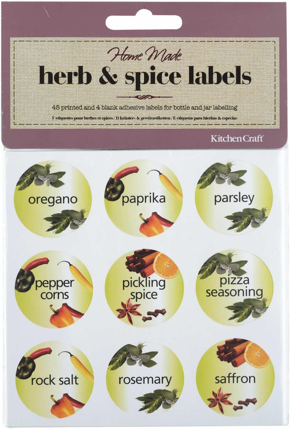 KitchenCraft Home Made Herb and Spice Jar Labels, Multicolour, Pack of
