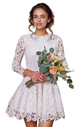 Womens Short Lace Wedding Dresses for Wedding Mini Beach Bridal Wedding Gowns
