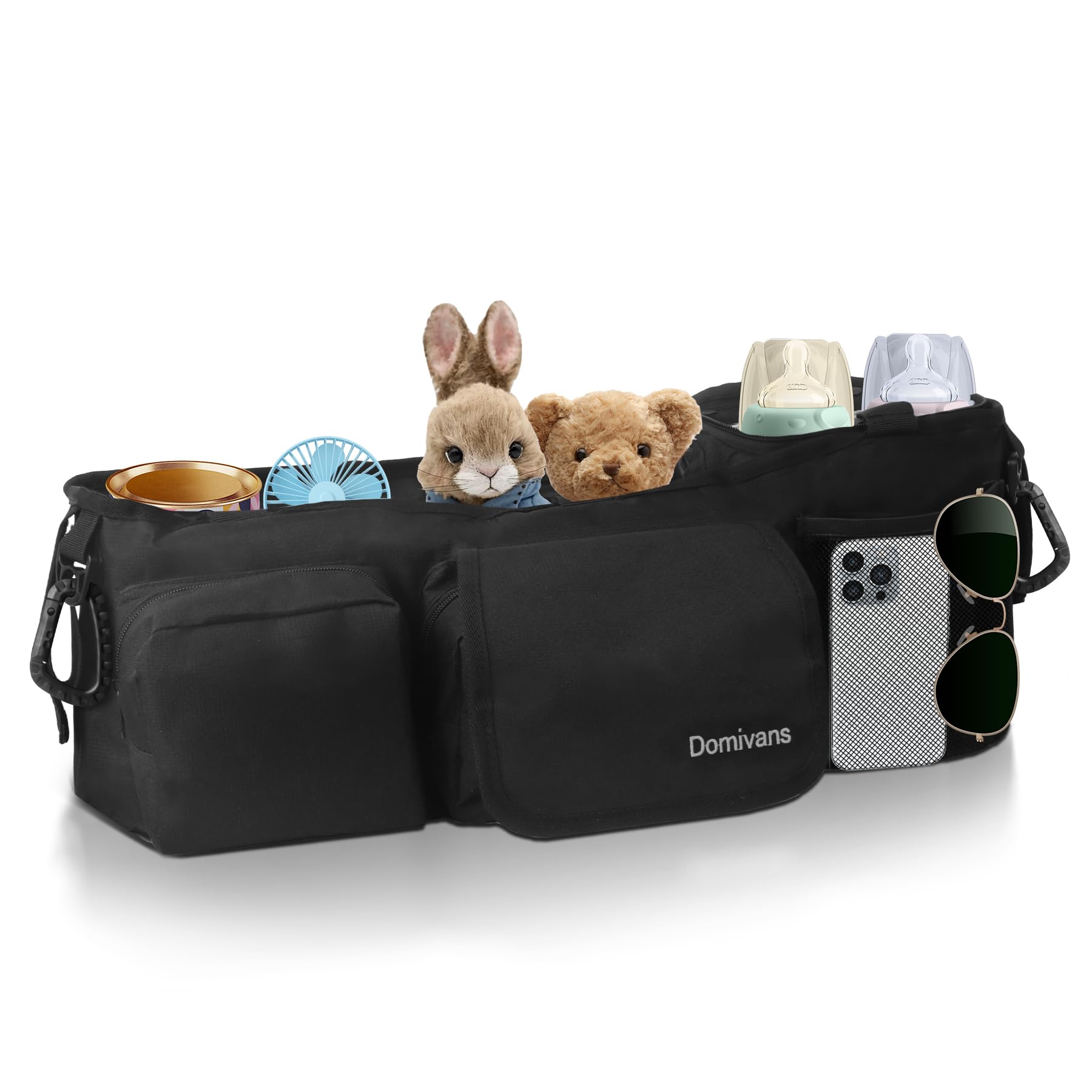 Domivans Double Stroller Organizer,Double Stroller Caddy for Bob Duallie and Baby Jogger City Mini GT2,Extra Large Double Baby Stroller Accessories