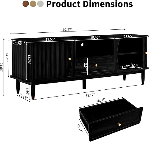 Miniatura 30 de Soporte de TV, mesa consola multimedia con puerta corredera y compartimento de almacenamiento, centro de entretenimiento moderno con almacenamiento