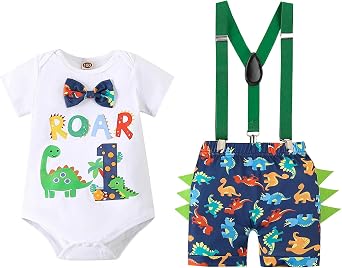 Baby Boy My First Birthday Outfits Infant Bow Tie Romper with Suspenders Cake Smash 1 Year Old Birthday Clothes