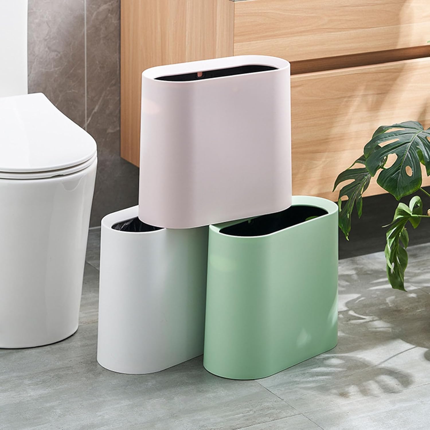 Lidless Trash Bin for Narrow Spaces Space Saving Design Includes Roll of Trash Bags Random Color