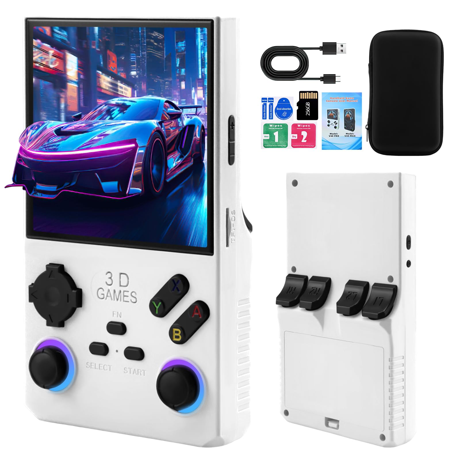 2026Newly Upgraded V40 MAX Retro Handheld Game Console with 256G Built-in 20000+ Classic Games, 4.0 Inch 4K HD IPS Screen Open Source Linux System,