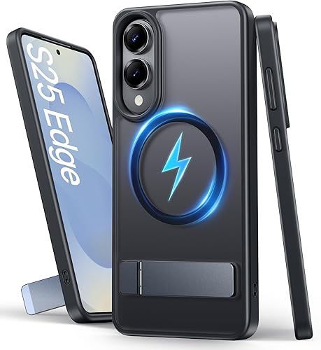 Miniatura 1 de Funda para Samsung Galaxy S25 Edge, compatible con MagSafe y soporte integrado, prueba de caídas de grado militar, mate, resistente, a prueba de
