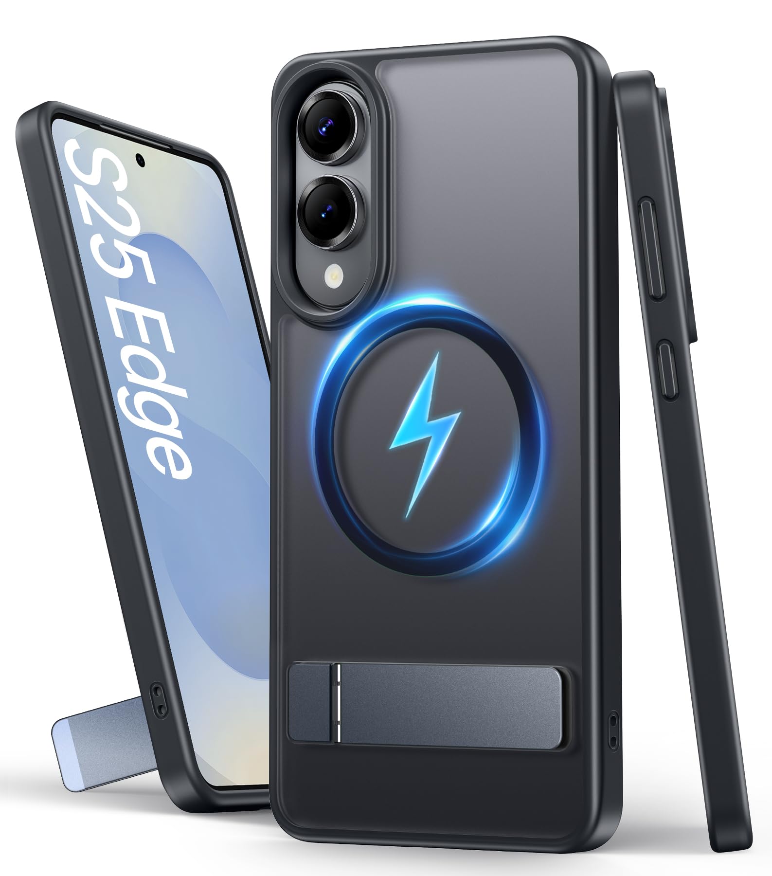 SIXBOX for Samsung Galaxy S25 Edge Case, Compatible with MagSafe & Built-in Stand, Military Grade Drop Tested Matte Rugged Shockproof Translucent