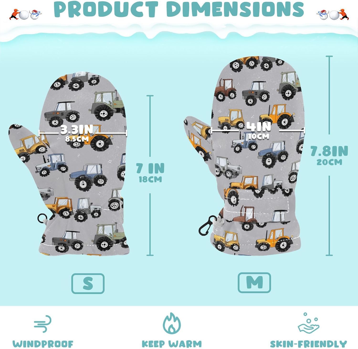 Plaaee Early 1990s Pattern Kids Glove Warm Mitten Winter Favor for Toddler Boys and Girls Children Cold Weather Gloves - Image 3