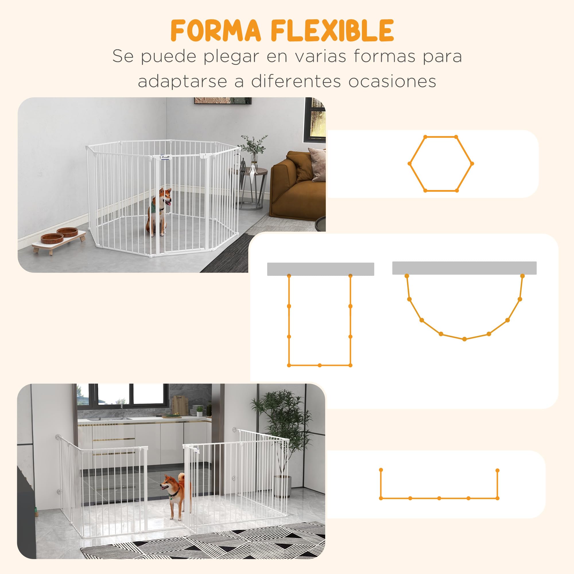 PawHut Parque para Perros de 8 Paneles 64x90 cm Corralito para Mascotas Plegable de Acero con Doble Cerradura Función de Bloqueo Auxiliar y Forma de Bricolaje para Pasillos Escaleras Blanco