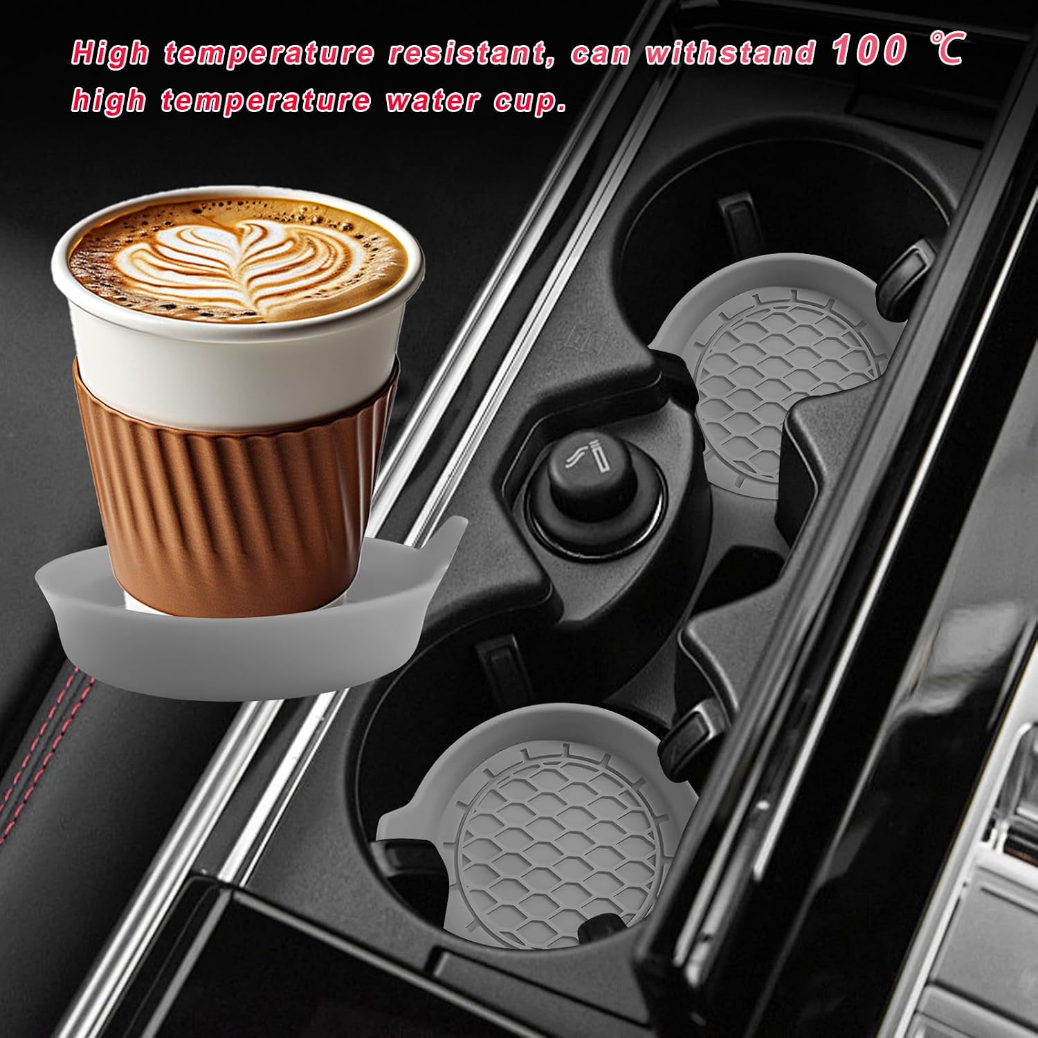 4 PCS Car Cup Holder Coaster, Non-Slip Silicone Auto Mug Mat Shockproof Insert Cup Coaster, Sift-Proof Spill Holder Water Bottle Pad Interior Car Accessories for Women Men (Gray) image 3