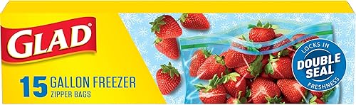 Glad Bolsas de plástico con cremallera para congelador, galón, 15 unidades (el paquete puede variar)