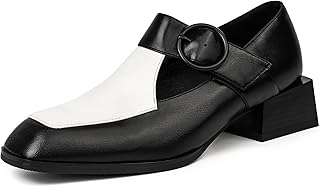 Women's Mary Jane Dress Shoes Vintage Loafers Low Block Heel Pumps with Buckle Strap Round Toe Comfort Dress Shoes