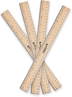 EXTRIC 4 Pack 12 Inch Wooden Rulers with Metal Edge - Dual Imperial & Metric Scales for School, Office, Home & Crafts