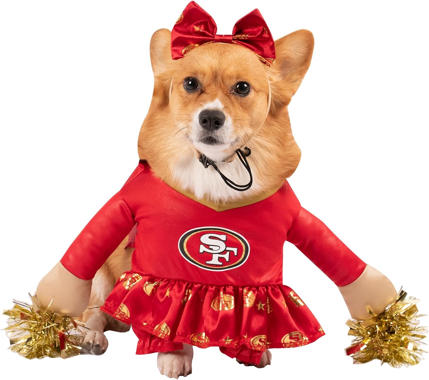 NFL Kansas City Chiefs Officially Licensed Cheer Dog Costume by MODERN HERO Includes Dress with Faux Stuffed arms and Tinsel pom-poms and Satin Bow Headband (X-Small)