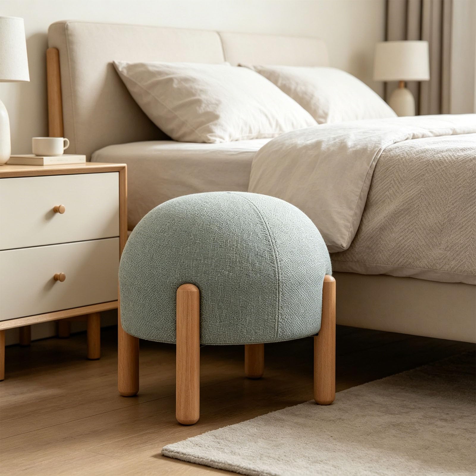 Sgabello Poggiapiedi Rotondo per Proprietari di Casa Che Aggiorna L'arredamento Moderno degli Interni, il Design Minimalista Nordico Eleva L'estetica dello Spazio, Realizz (GREEN)