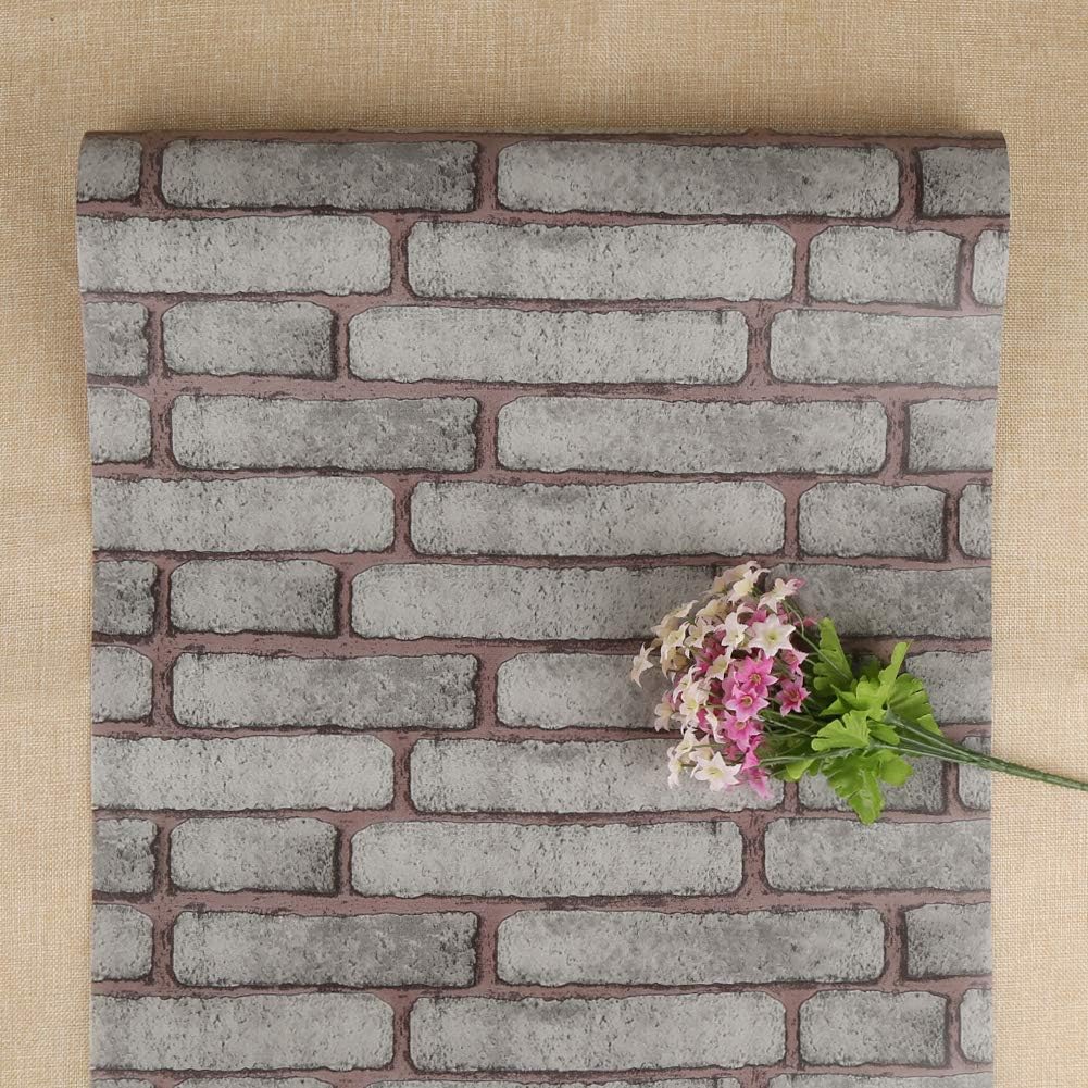 FENTIS Grey SelfAdhesive Wallpaper Vintage Brick Look Sticky Back