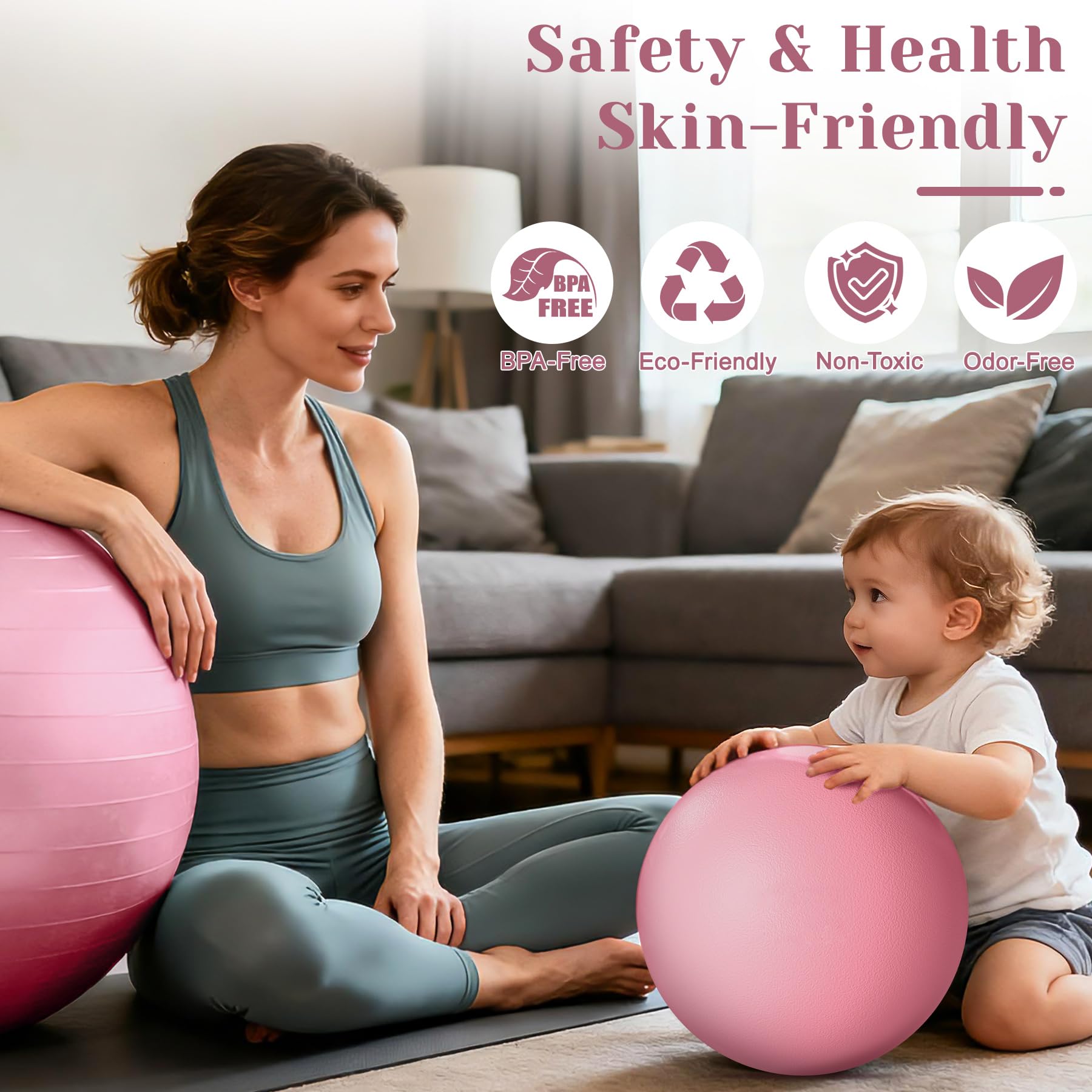 Ballon de gymnastique 55/65/75 cm et ballon de Pilates de 25 cm – Pezzball anti-éclatement de grossesse – Ballon de siège antidérapant, ballon d'équilibre, ballon de yoga pour la maison, le