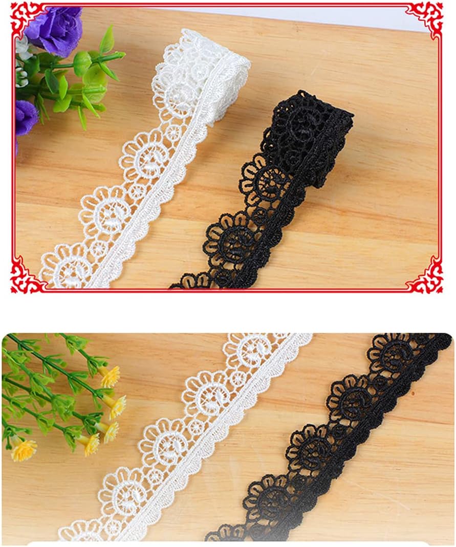 15 Yards 25 mm Lace Ribbon Lace Border Embroidery Lace Trim Decorative Ribbon Lace Trimming Ribbons for Sewing Decorative Ribbon for DIY Crafts Wedding Table Decoration Gifts Sewing Accessories Black - Image 3