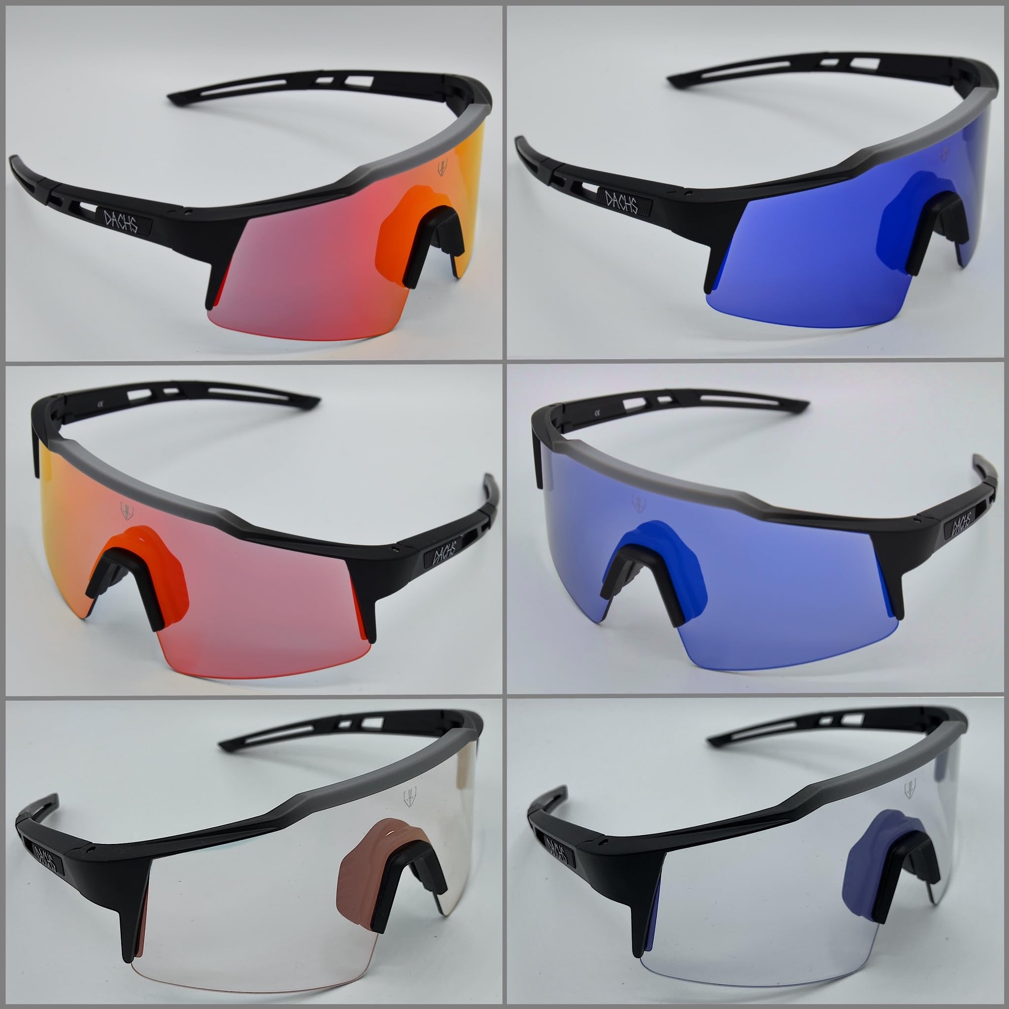 DACHS Photochromatische Sonnenbrille für Rennrad - Unisex UV400 Selbsttönende Fahrradbrille – Rote/Blaue Gläser
