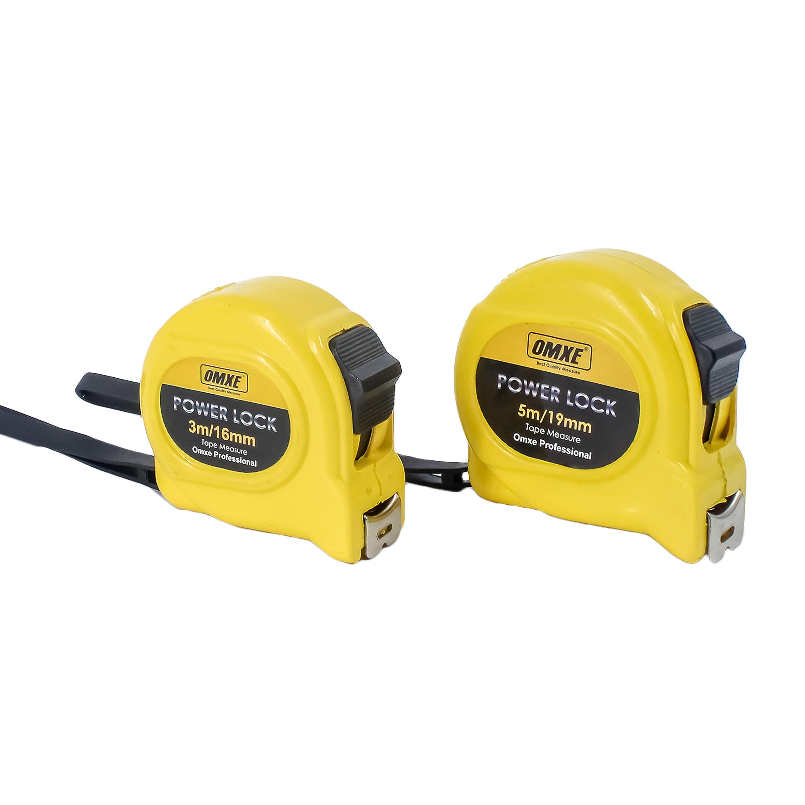 OMXE Measuring Tape Combo Pack | Power Lock Measuring Tape 5M (19mm) & 3M (16mm) | Dual Scale with Belt Clip | Heavy Duty Tape Measure for Construction, DIY, Woodworking & Precision Marking
