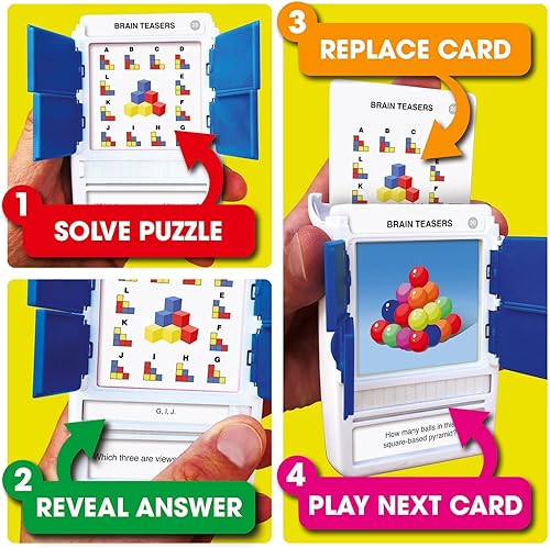 Miniatura 4 de 100 PICS Juego de viaje Brain Teasers - Resuelve 100 rompecabezas  Tarjetas flash con estuche de revelación de diapositivas  Juego de cartas,