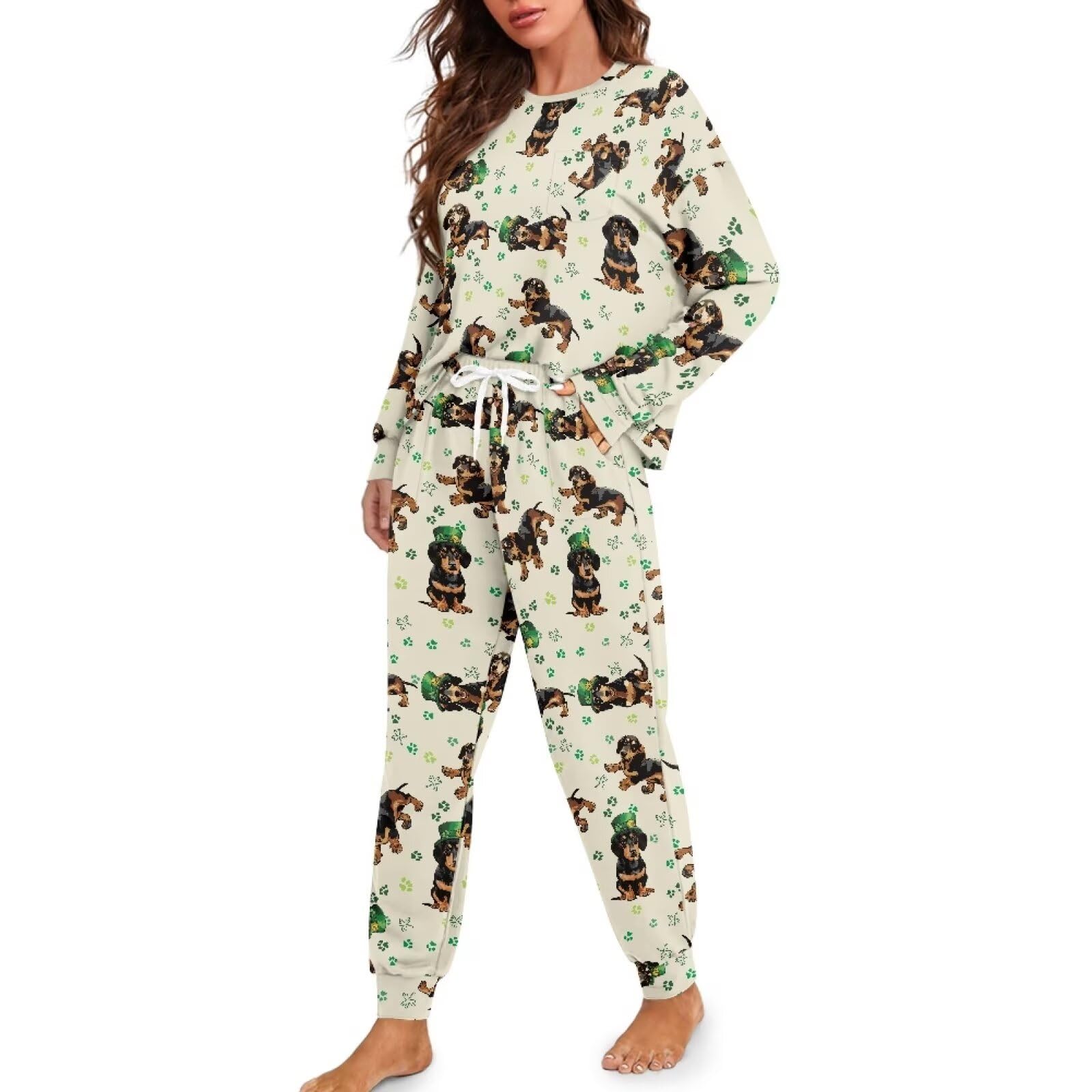 STUOARTE Women's 2 Piece Printed Pajama Set Long Sleeve Sleepwear Set with Long Pants Casual Lounge Sets with Pocket