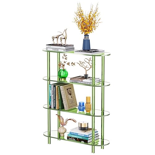 solaround Clear Bookshelf, Acrylic Bookcase with Open Book Shelf Console Table for Entryway Office (4 Tier Green) - 4 Tier Green