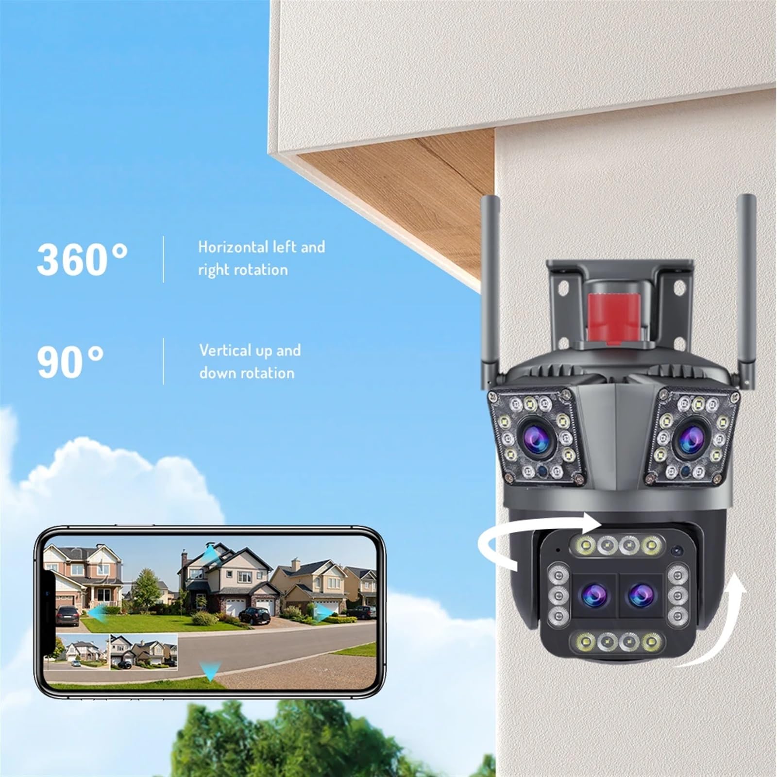 Kamera bezpieczeństwa, 8K 16MP zewnętrzna kamera z 12-krotnym zoomem obiektyw Thhour trzy ekrany kamera IP ochrona bezpieczeństwa wykrywanie ruchu 4K CCTV przetrwanie(8K 16MP Add 128G)
