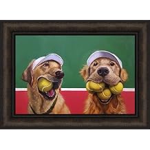 Ball Hog by Lucia Heffernan 16x22 Golden Retriever Yellow Lab Dogs Tennis Balls Visors Humorous Framed Art Print Wall Decor Picture