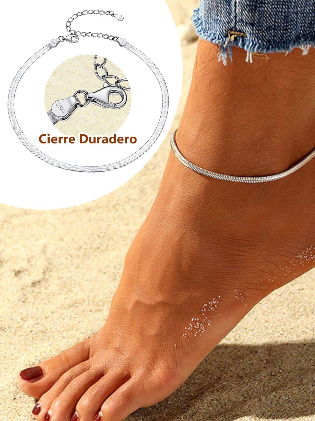 Silvora Tobillera Mujer Plata 925 Pulsera Tobillo Cadena Fina Pie Verano | Material Plata de Primera Ley Regalo Playa Piscina Playa Calle Vacación Longitud Ajustable 22+5cm Joyería Simple