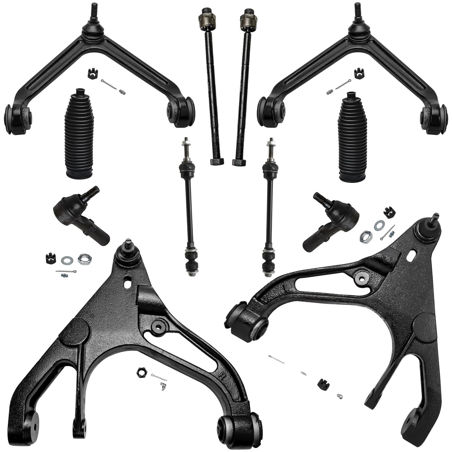 Detroit Axle - 4WD Front End Control Arms Kit for 02-05 Dodge Ram 1500, Lower Upper Control Arms &amp; Ball Joint Sway Bars Tie Rods Boots 2002 2003 2004 2005 Replacement - 12pc Set