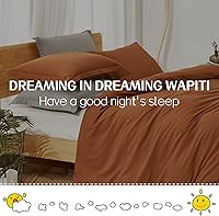 Vista 4 de Dreaming Wapiti Juego de funda de edredón tamaño King, de microfibra lavada, color terracota, color liso, suave y transpirable, con cierre