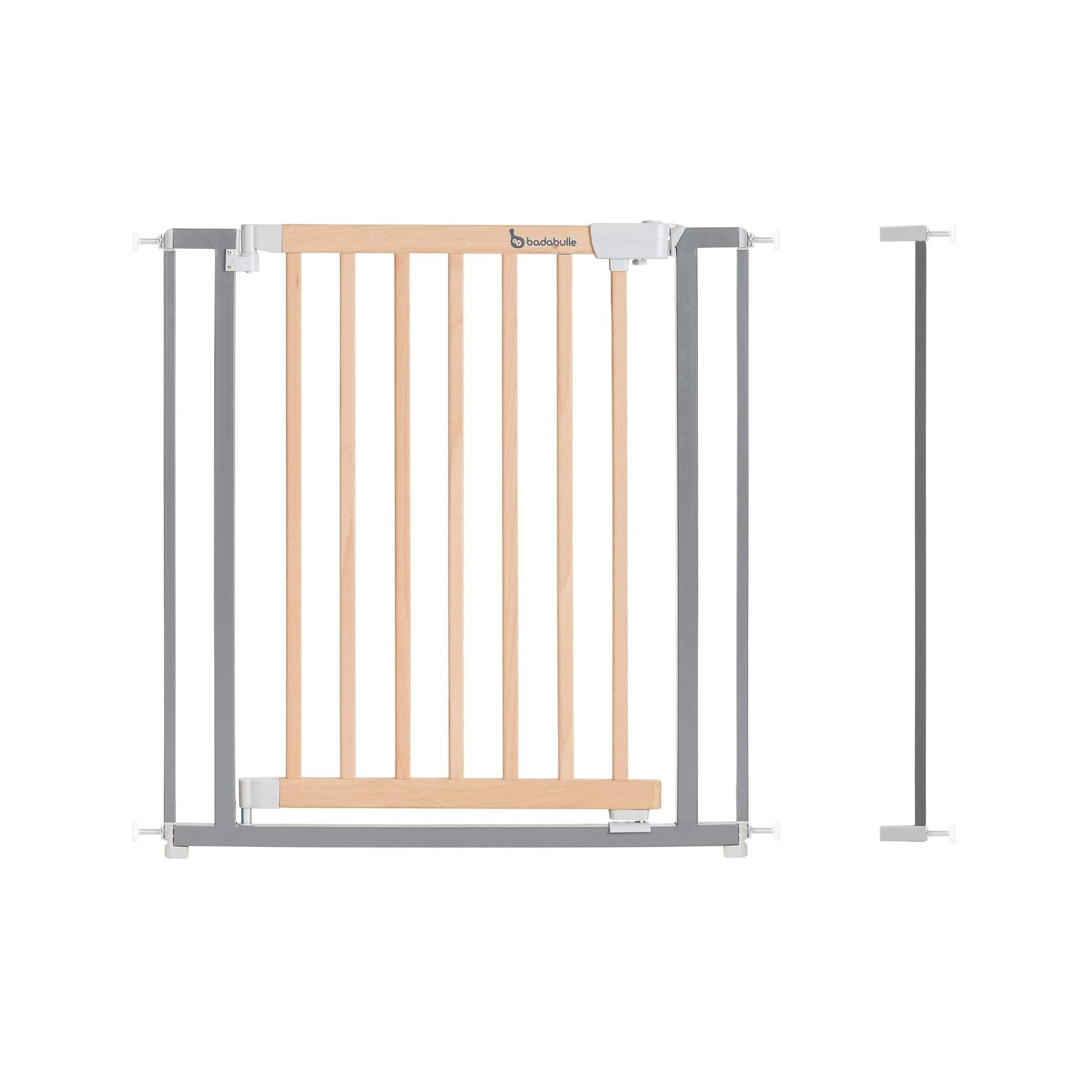 Badabulle Barrière de Sécurité Safe & Lock Bois Métal + 1 Extension de 7 cm - pour Ouverture de 81,5 À 88,5 cm
