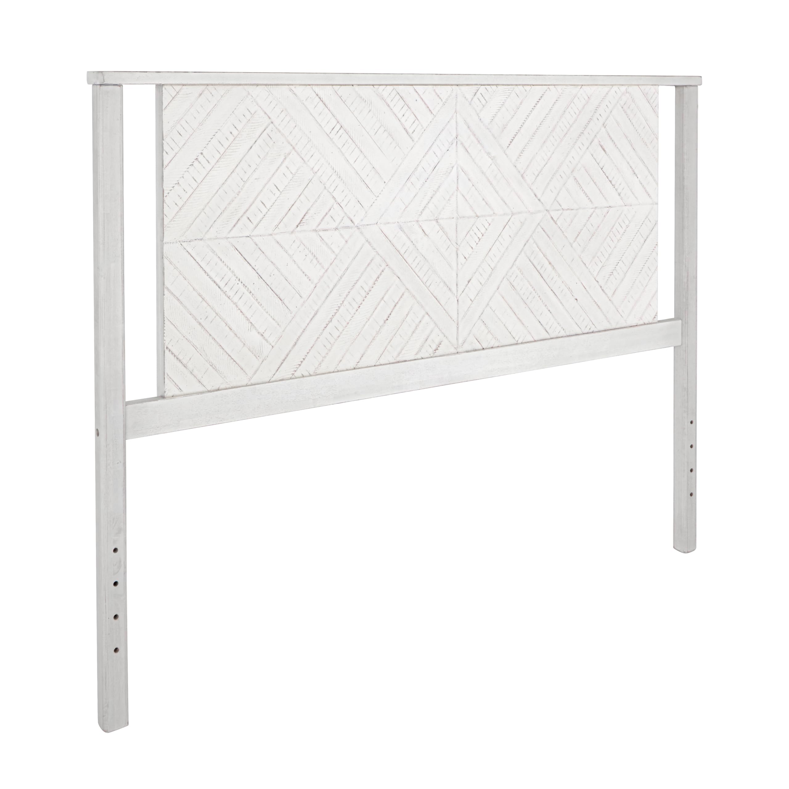 Bme Ethan Queen Size Diamond Headboard ONLY - Rustic & Mid-Century Modern Style Without Bed Frame - Solid Acacia Wood - Easy Assembly - Rustic White