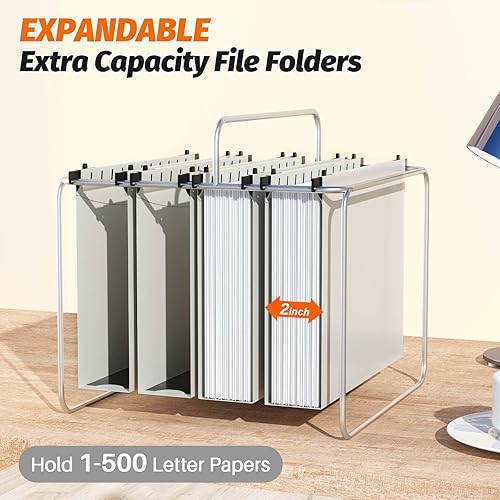 Miniatura 10 de Carpetas colgantes de plástico de capacidad adicional, paquete de 12 carpetas colgantes reforzadas, expansión de 2 pulgadas, carpetas de archivador